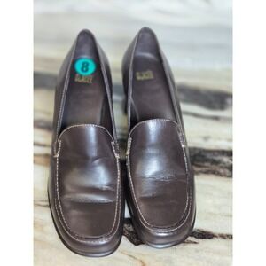 Glacee Womens Brown leather‎ Slip On Heels Size 8